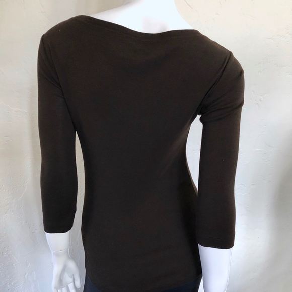 Joan Vass Studio Brown Scoop Neck Tee ¾ Sleeves - Picture 5 of 6